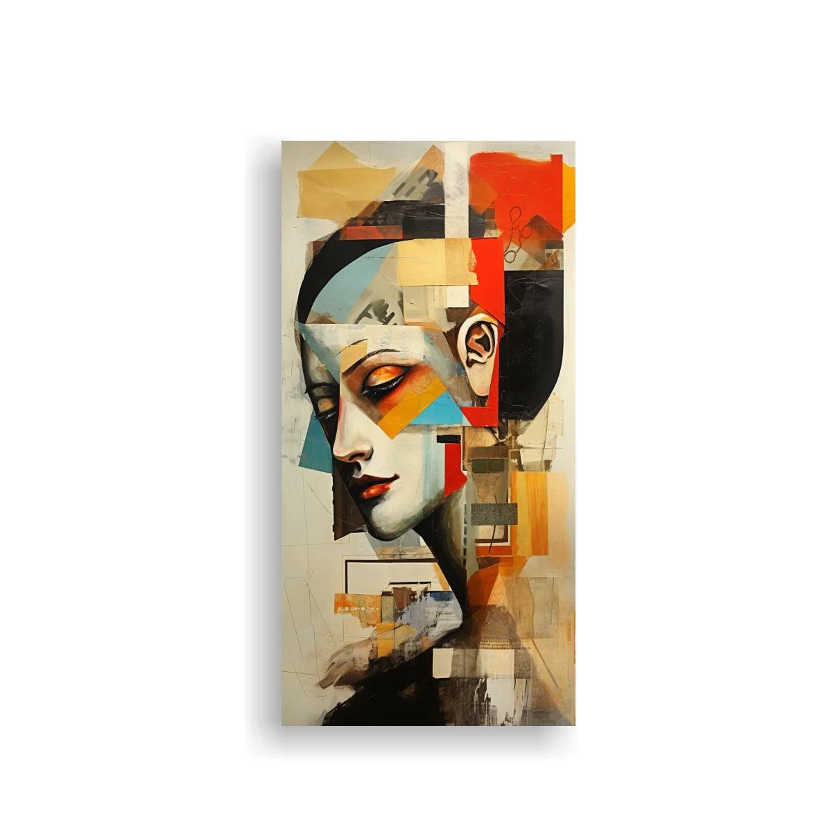 Cuadro rostro femenino fragmentado con planos geométricos — imagen principal
