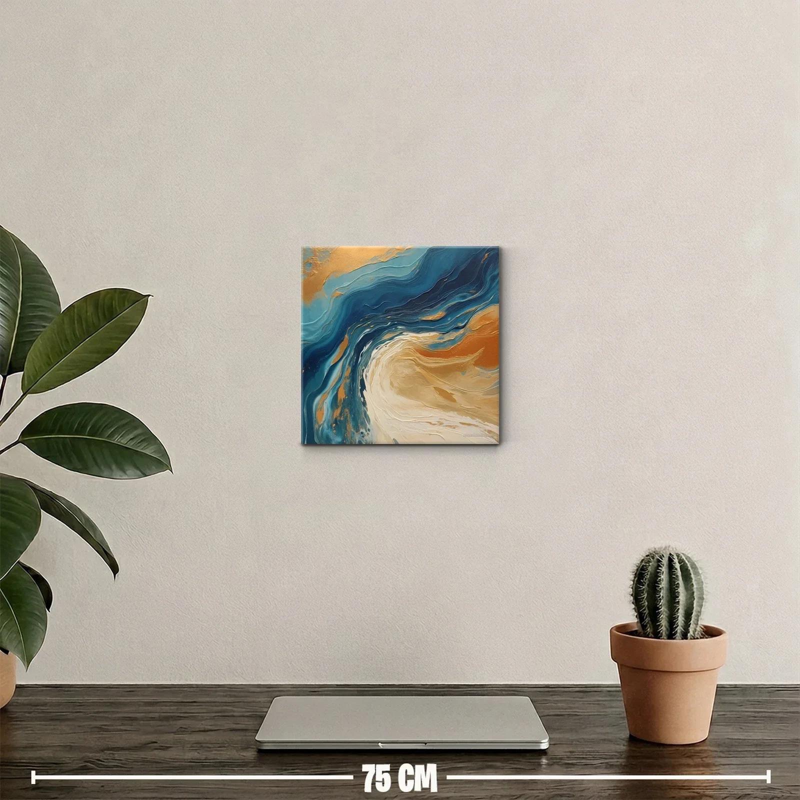 Cuadro decorativo con ondas en tonos azul y dorado — miniatura 2