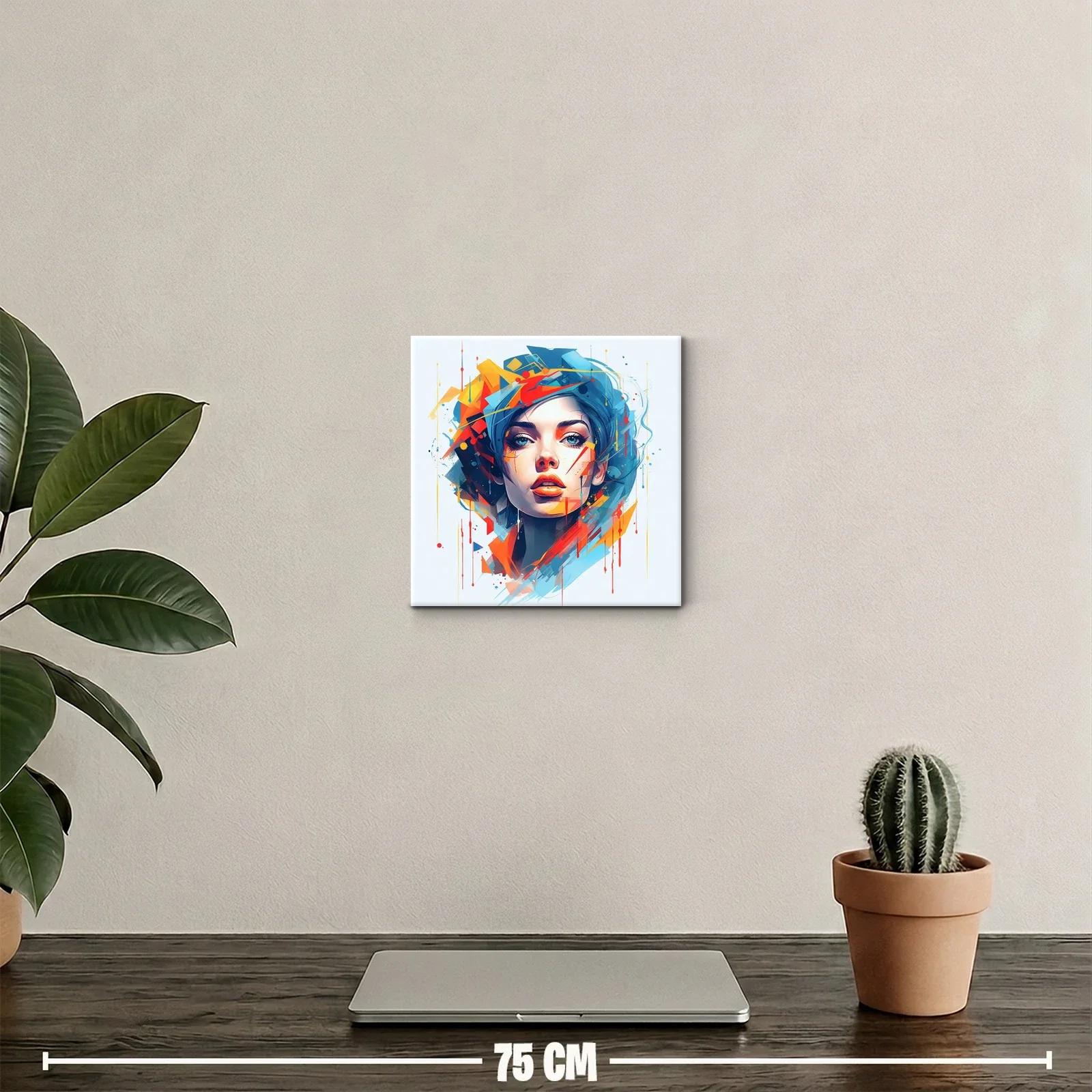 Rostro femenino vibrante con trazos abstractos coloridos — miniatura 2