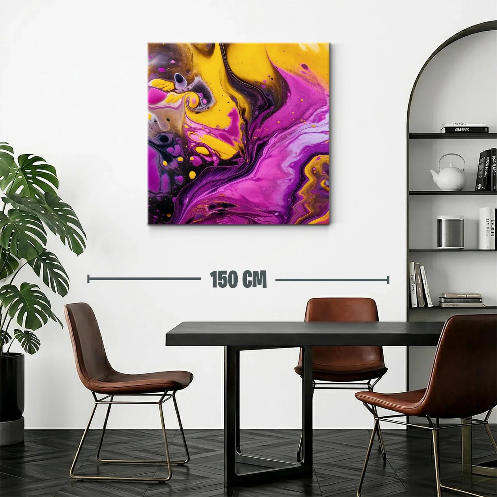 Cuadro abstracto vibrante con tonos fucsia y amarillo — miniatura 2