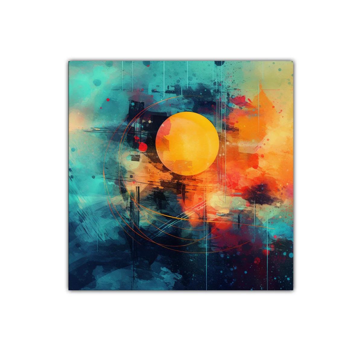 Cuadro abstracto con esfera solar vibrante y tonos intensos — miniatura 1