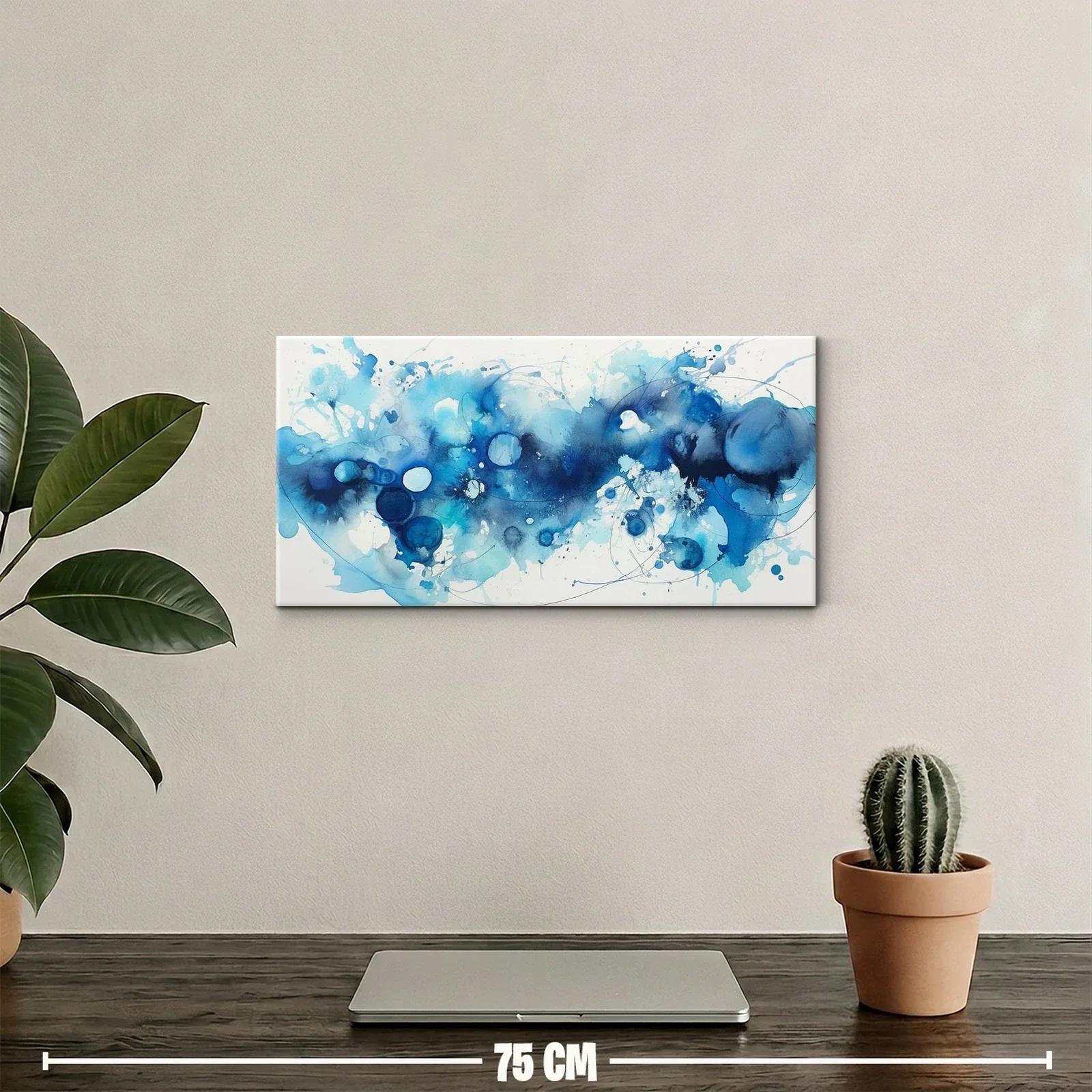Cuadro mancha abstracta azul con trazos curvos y burbujas — miniatura 2