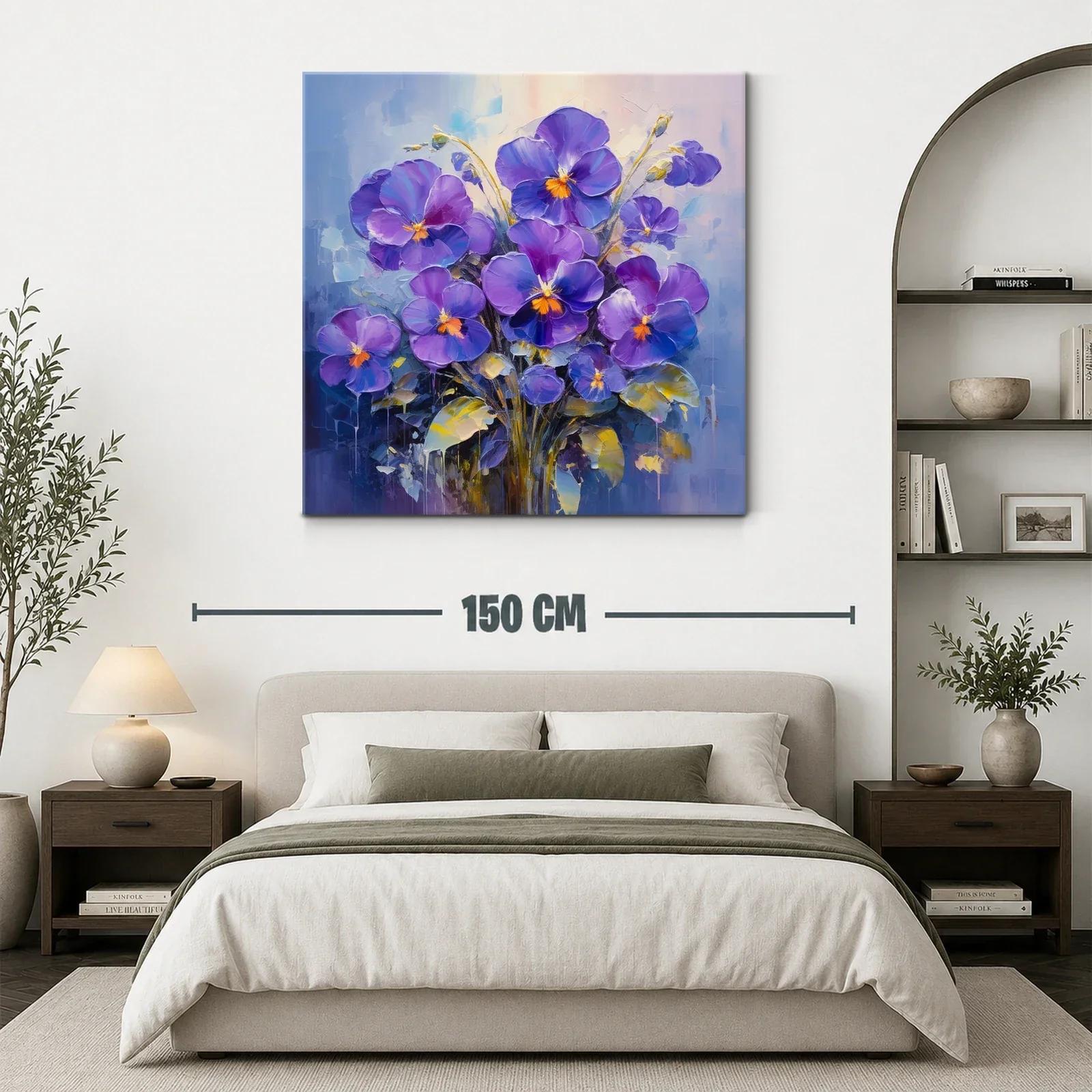 Cuadro moderno con flamantes flores violetas y detalles cálidos — miniatura 3