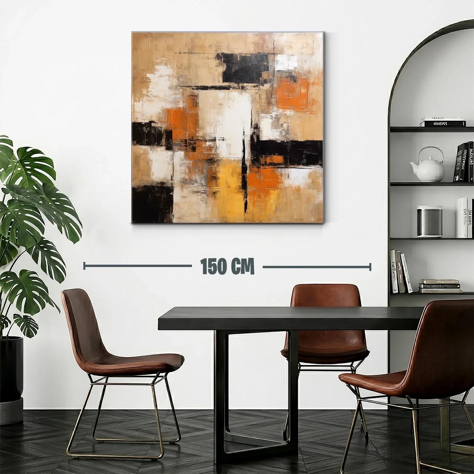 Cuadro abstracto en tonos tierra con acentos naranjas y negros — miniatura 2
