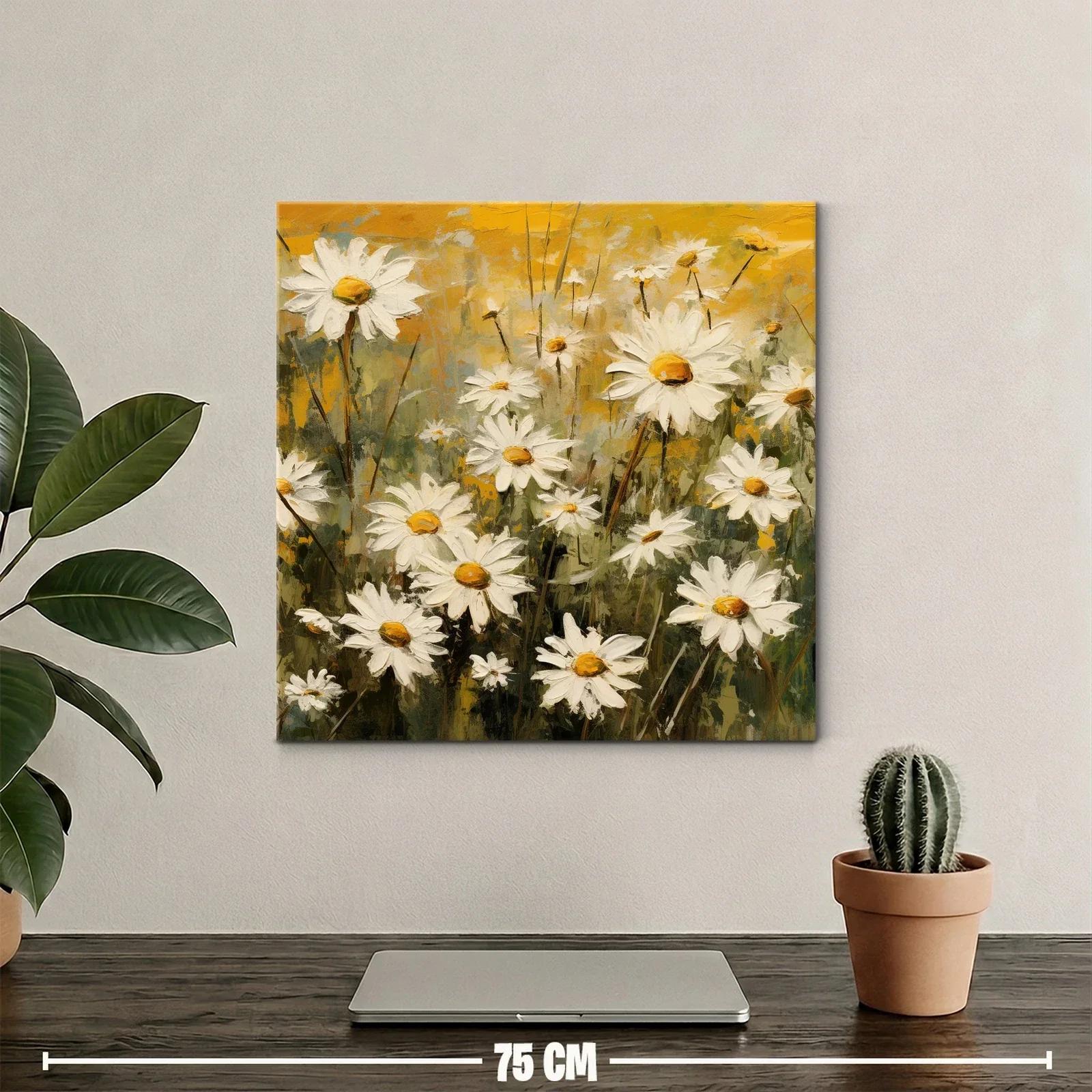 Cuadro de margaritas blancas con fondo en tonos amarillos — miniatura 2