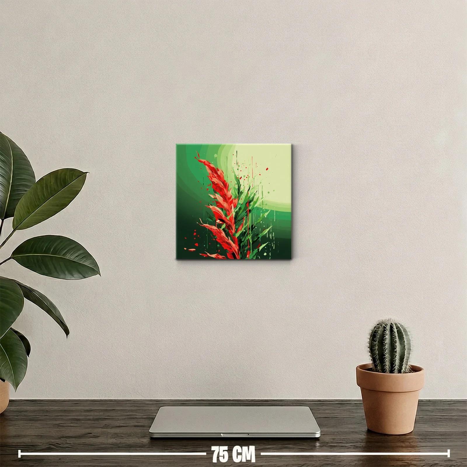 Cuadro decorativo vibrante con flores rojas y verdes — miniatura 2