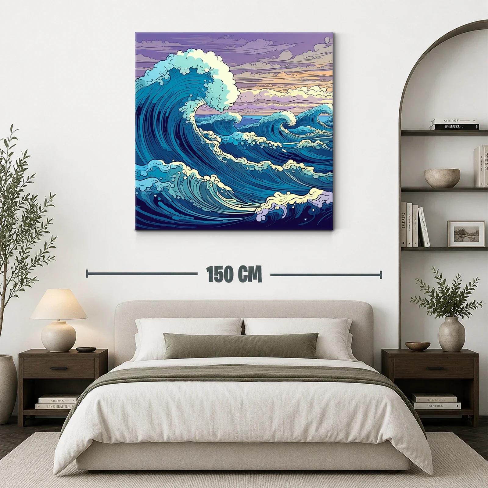 Olas dinámicas bajo un cielo crepuscular en tonos vibrantes — miniatura 3