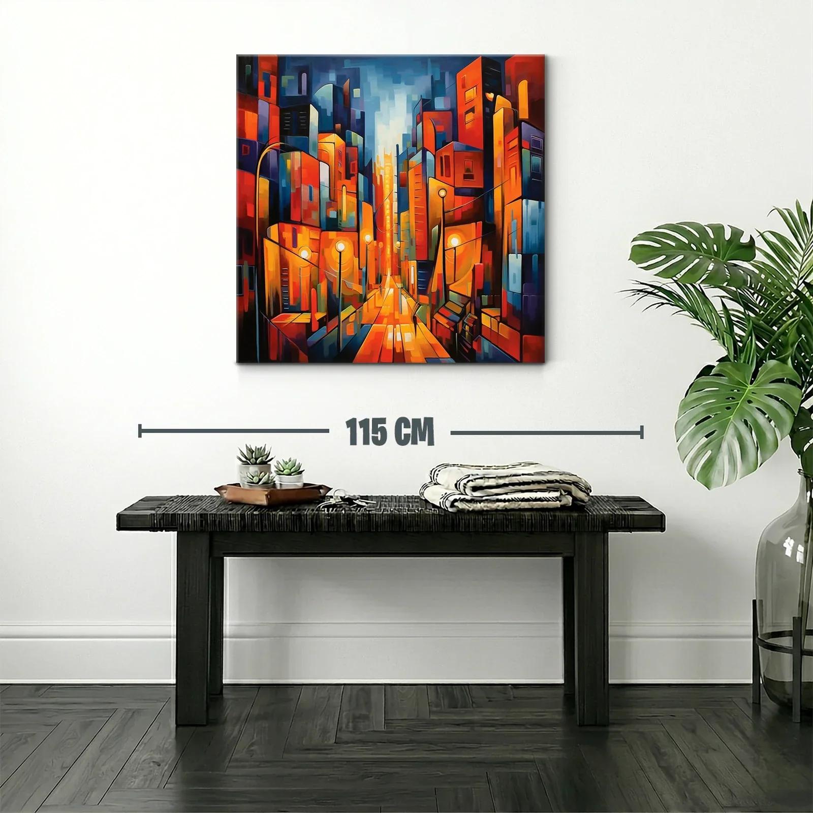 Cuadro vibrante de ciudad iluminada al atardecer — miniatura 2