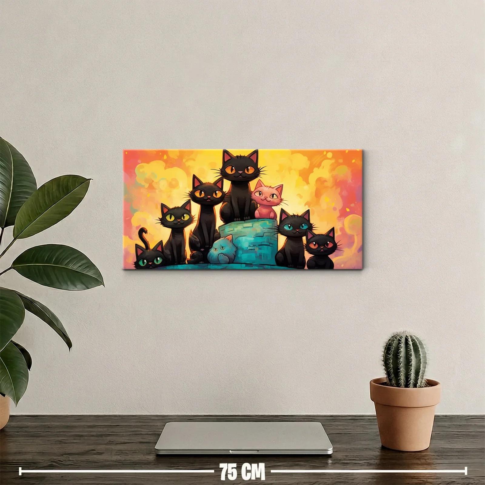 Cuadro grupo de gatos sobre montículo azul — miniatura 2
