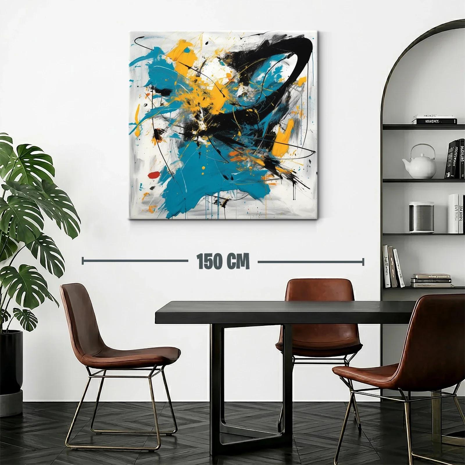 Cuadro abstracto con destellos en azul negro y amarillo — miniatura 2
