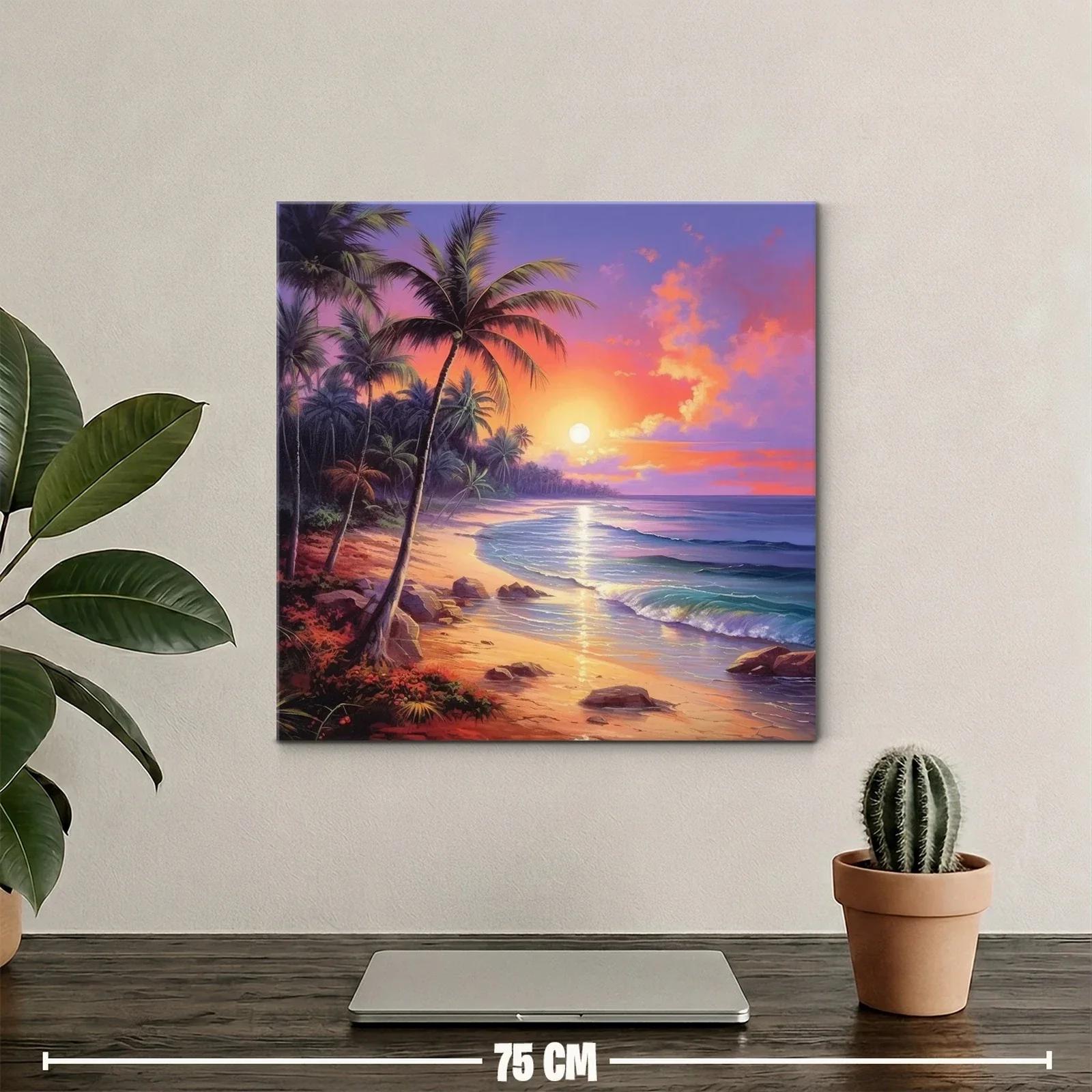 Atardecer tropical sobre la playa de palmeras al mar — miniatura 2