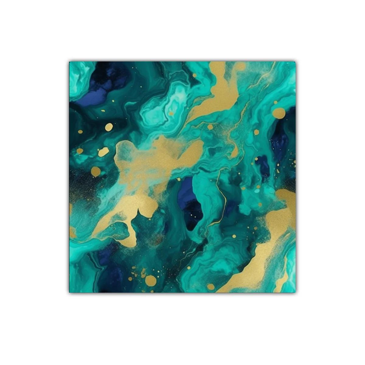 Cuadro abstracto en tonos turquesa y dorado elegante — miniatura 1