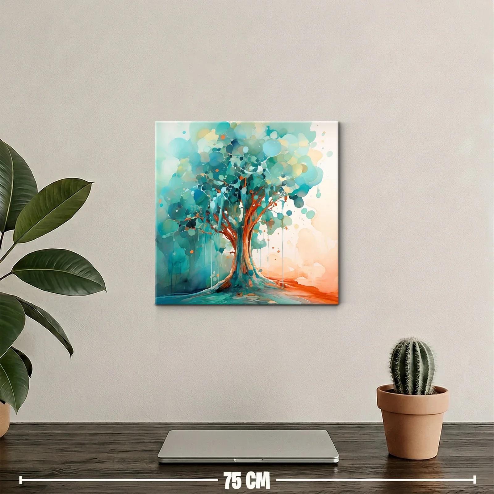 Cuadro moderno con árbol en tonos azules y naranjas vibrantes — miniatura 2