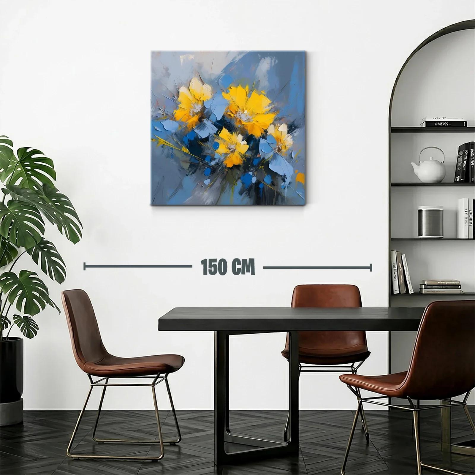 Cuadro floral abstracto con vibrantes tonos azules y amarillos — miniatura 2