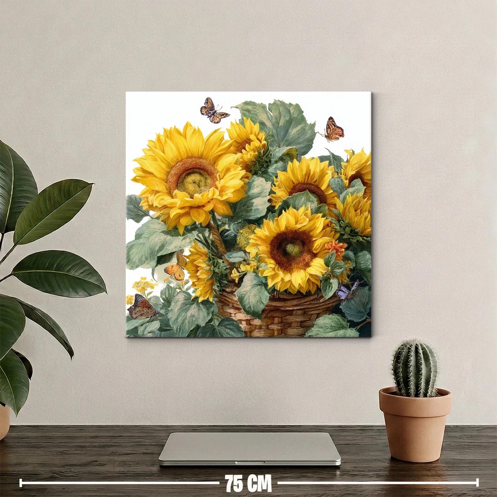 Cuadro con vibrantes girasoles y mariposas en tonos cálidos — miniatura 2