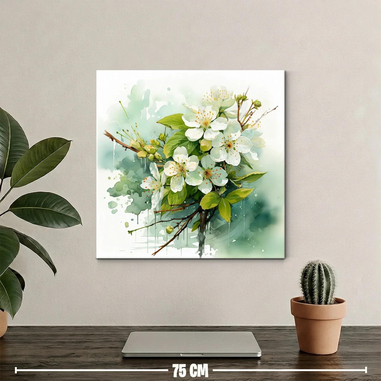 Cuadro con flores blancas y hojas verdes en composición delicada — miniatura 2