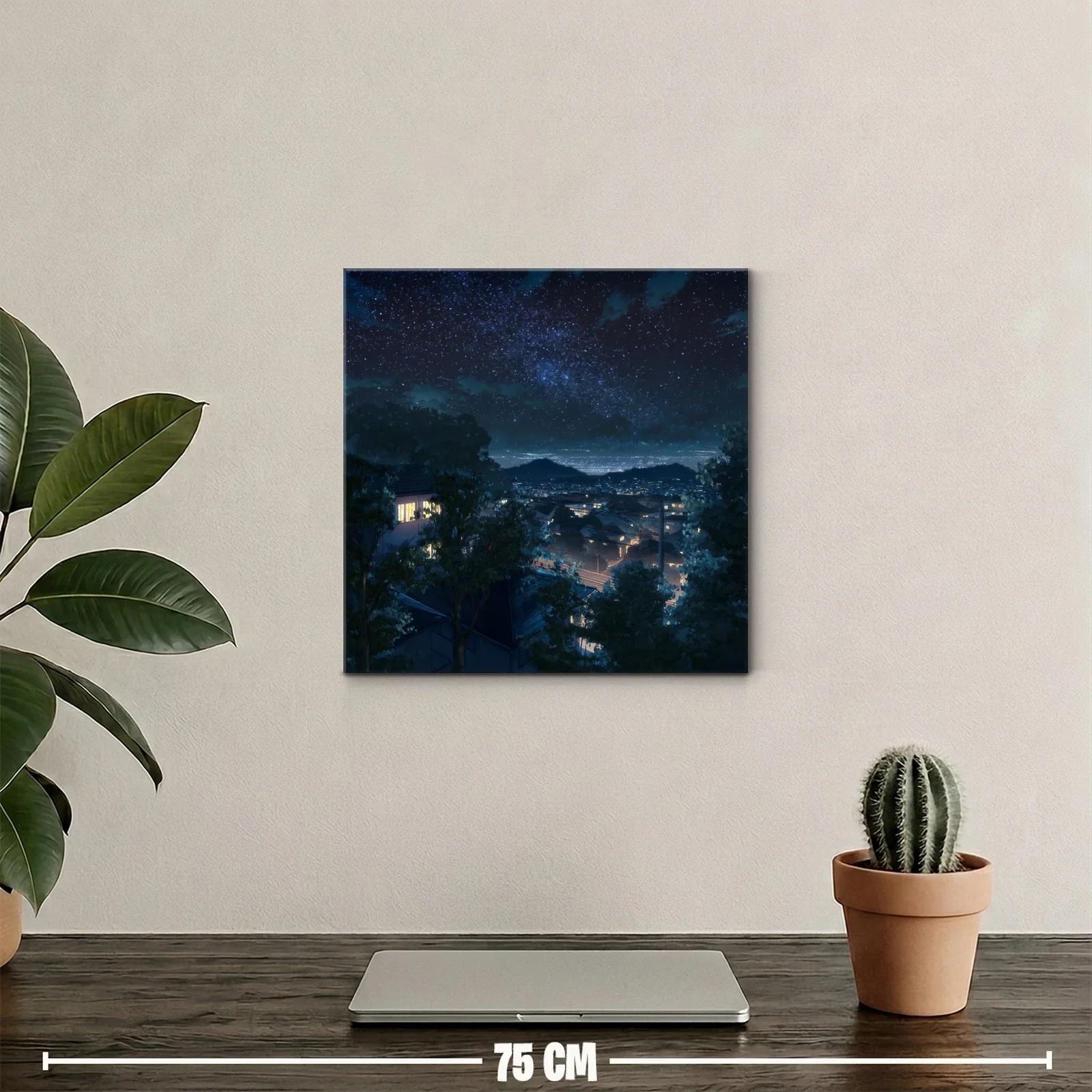 Cielo estrellado sobre ciudad tranquila nocturna — miniatura 2