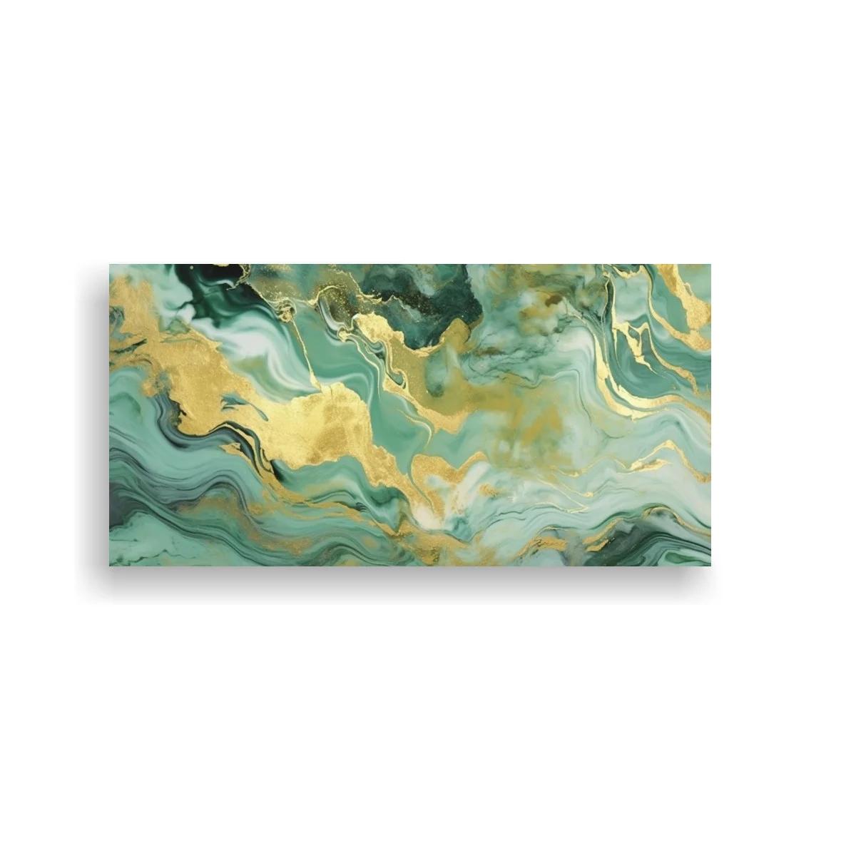 Cuadro abstracción marmoleada verde y dorada — imagen principal