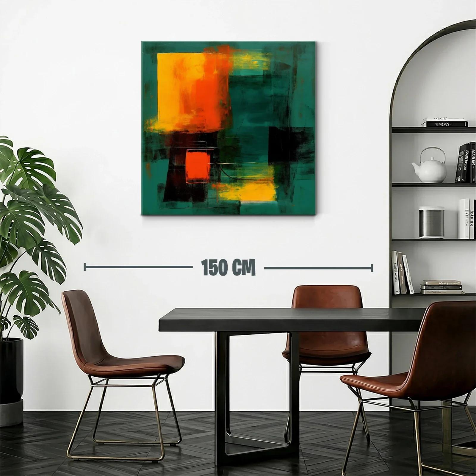 Cuadro abstracto con contraste vibrante en tonos verdes y naranjas — miniatura 2