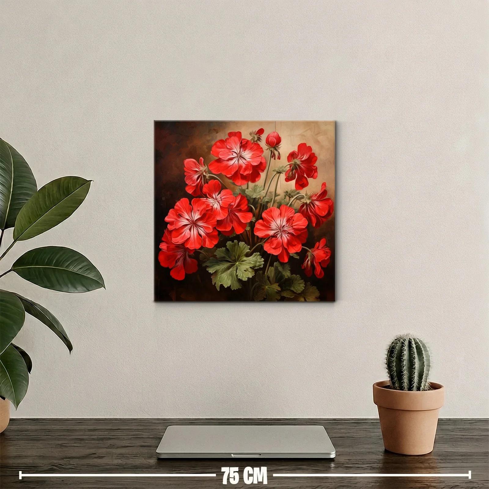 Cuadro con vibrantes flores rojas y hojas verdes delicadas — miniatura 2