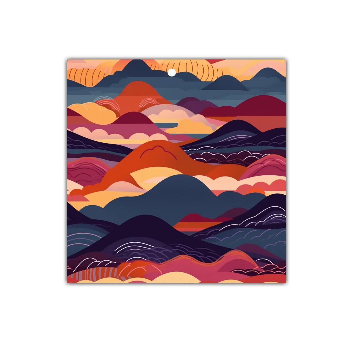 Cuadro abstracto con montañas y cielo en tonos cálidos — miniatura 1