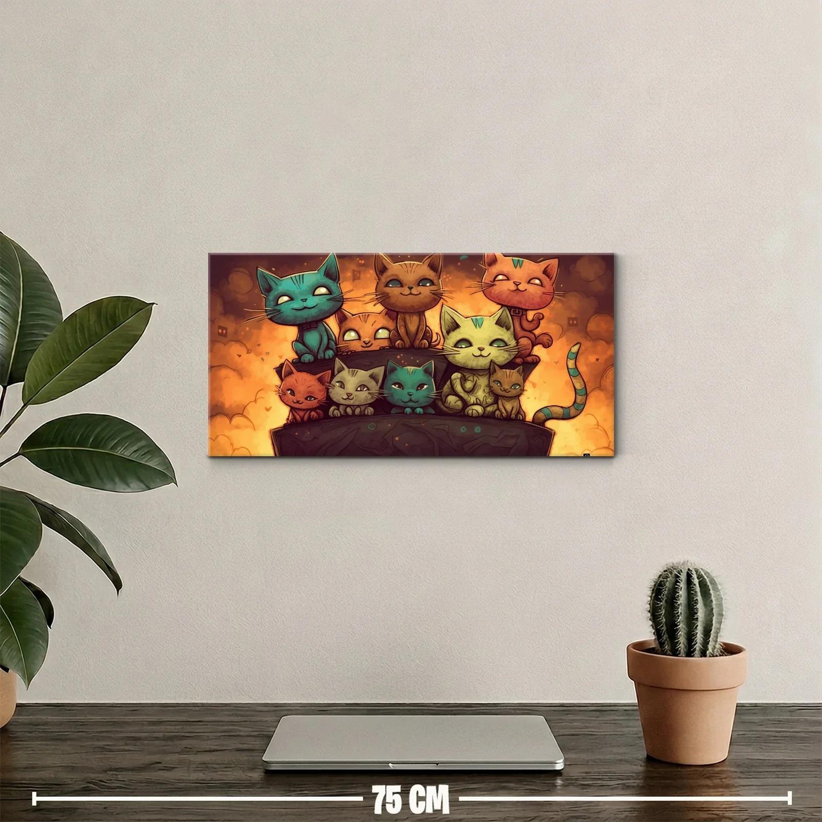 Cuadro grupo de gatos caricaturescos con colas visibles — miniatura 2