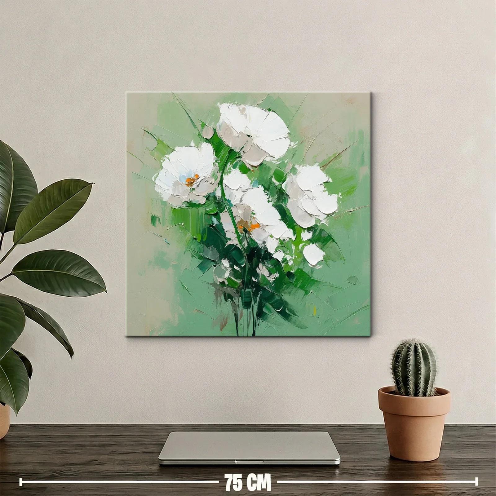 Cuadro flores blancas sobre fondo verde suave — miniatura 2