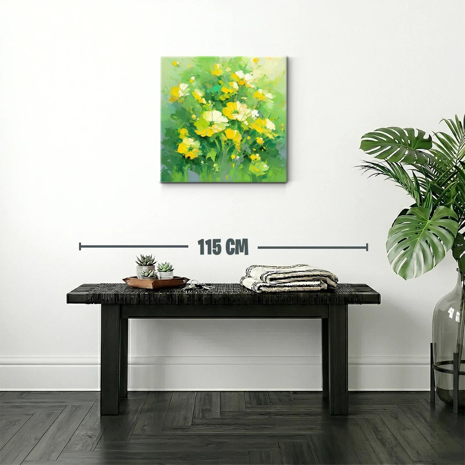 Ramo de flores amarillas sobre fondo verde vibrante — miniatura 2