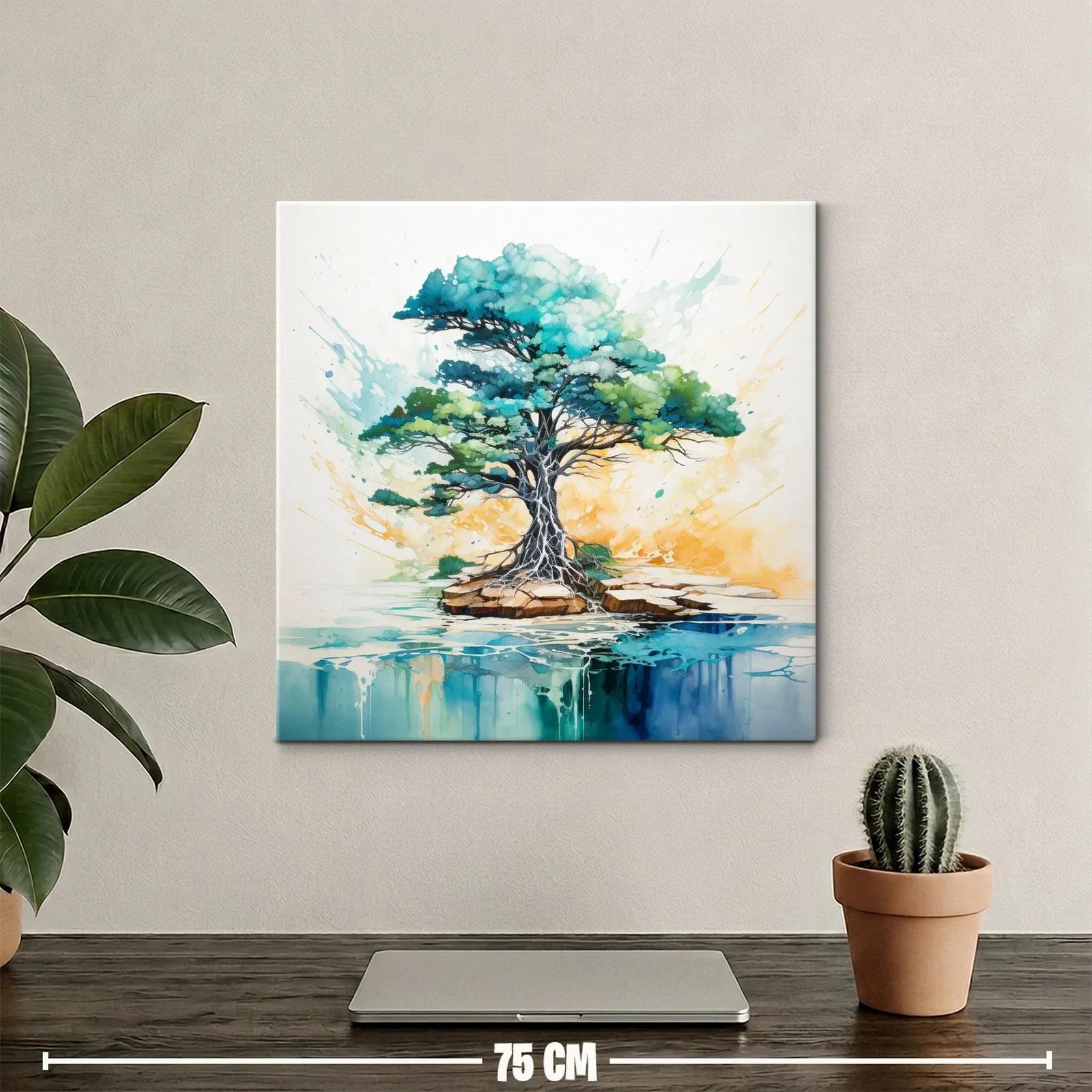 Árbol vibrante sobre isla con reflejos acuáticos — miniatura 2