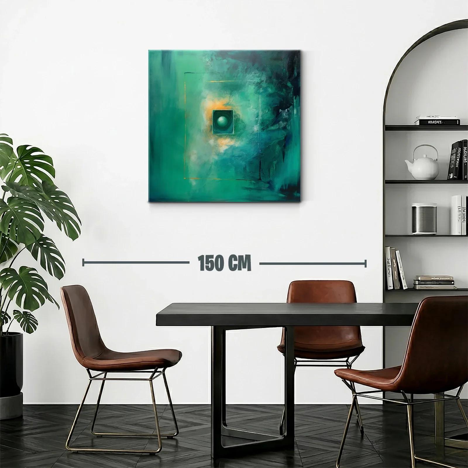 Cuadro abstracto con tonos verdes y destellos dorados — miniatura 2