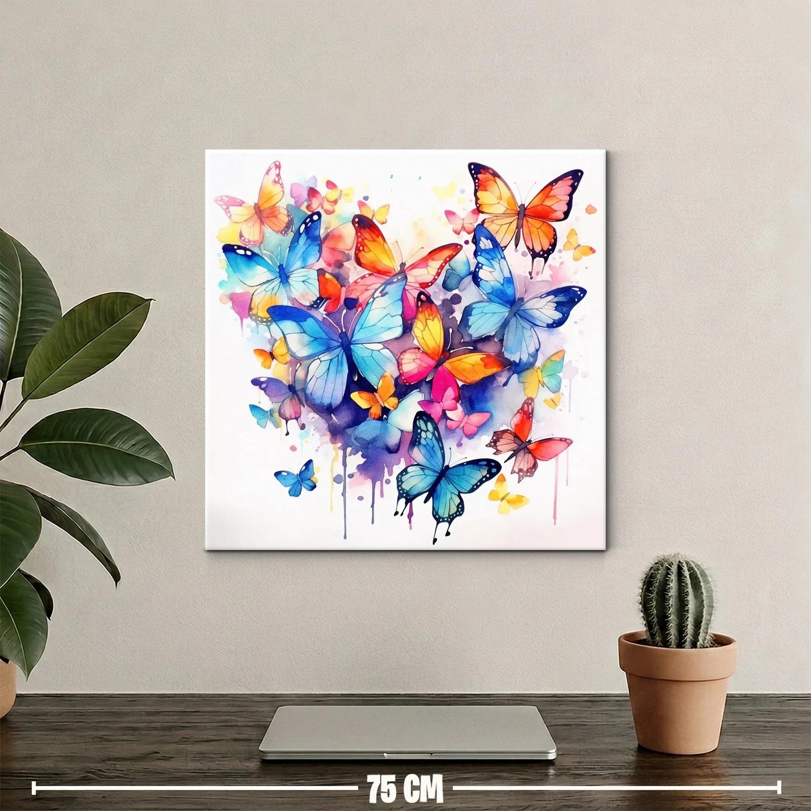 Cuadro con mariposas vibrantes en tonos azules y naranjas — miniatura 2