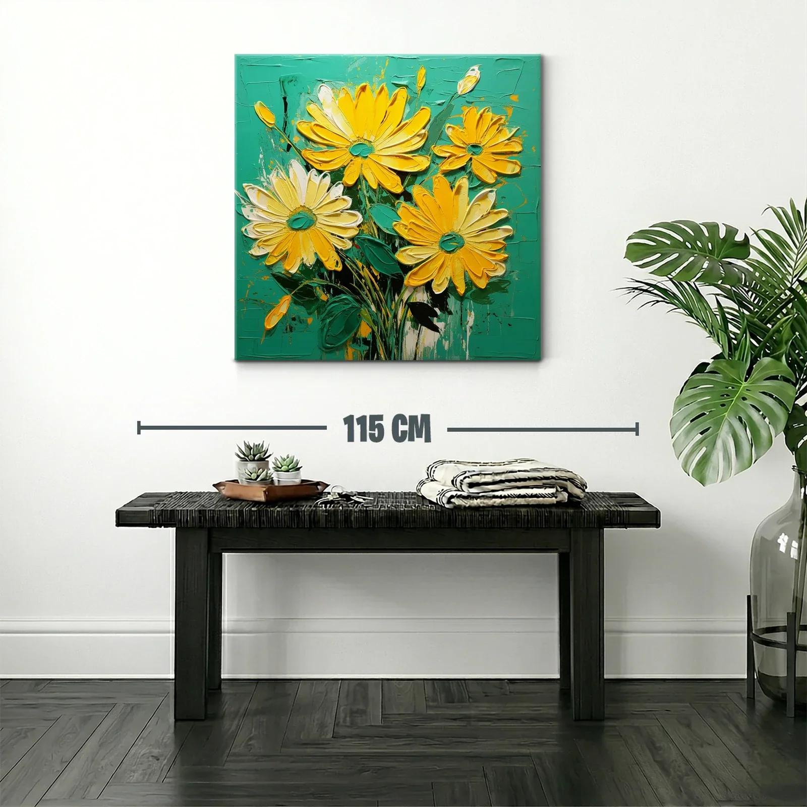 Vibrantes flores amarillas sobre fondo turquesa intenso — miniatura 2