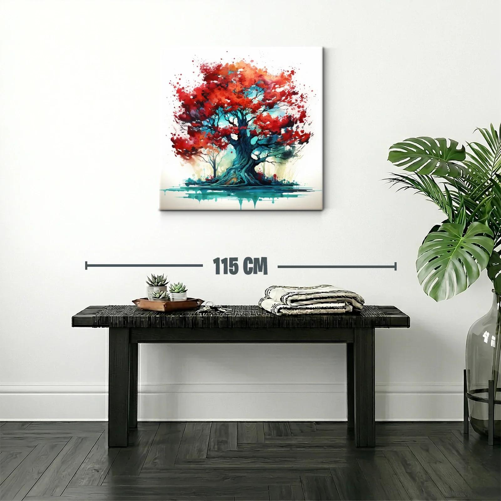 Impactante cuadro árbol con hojas rojas y tonos vibrantes — miniatura 2
