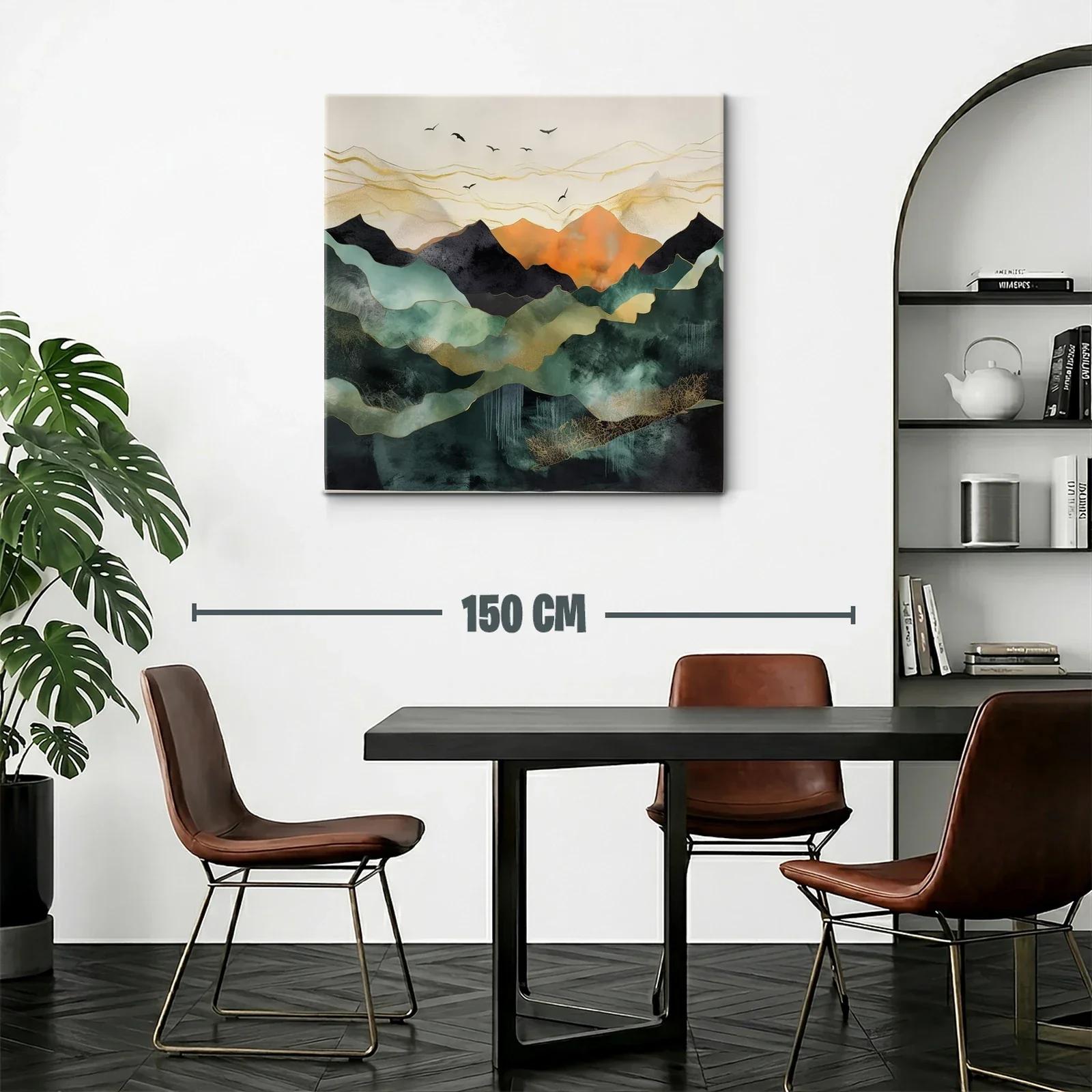 Paisaje abstracto con montañas y aves en tonos cálidos — miniatura 2