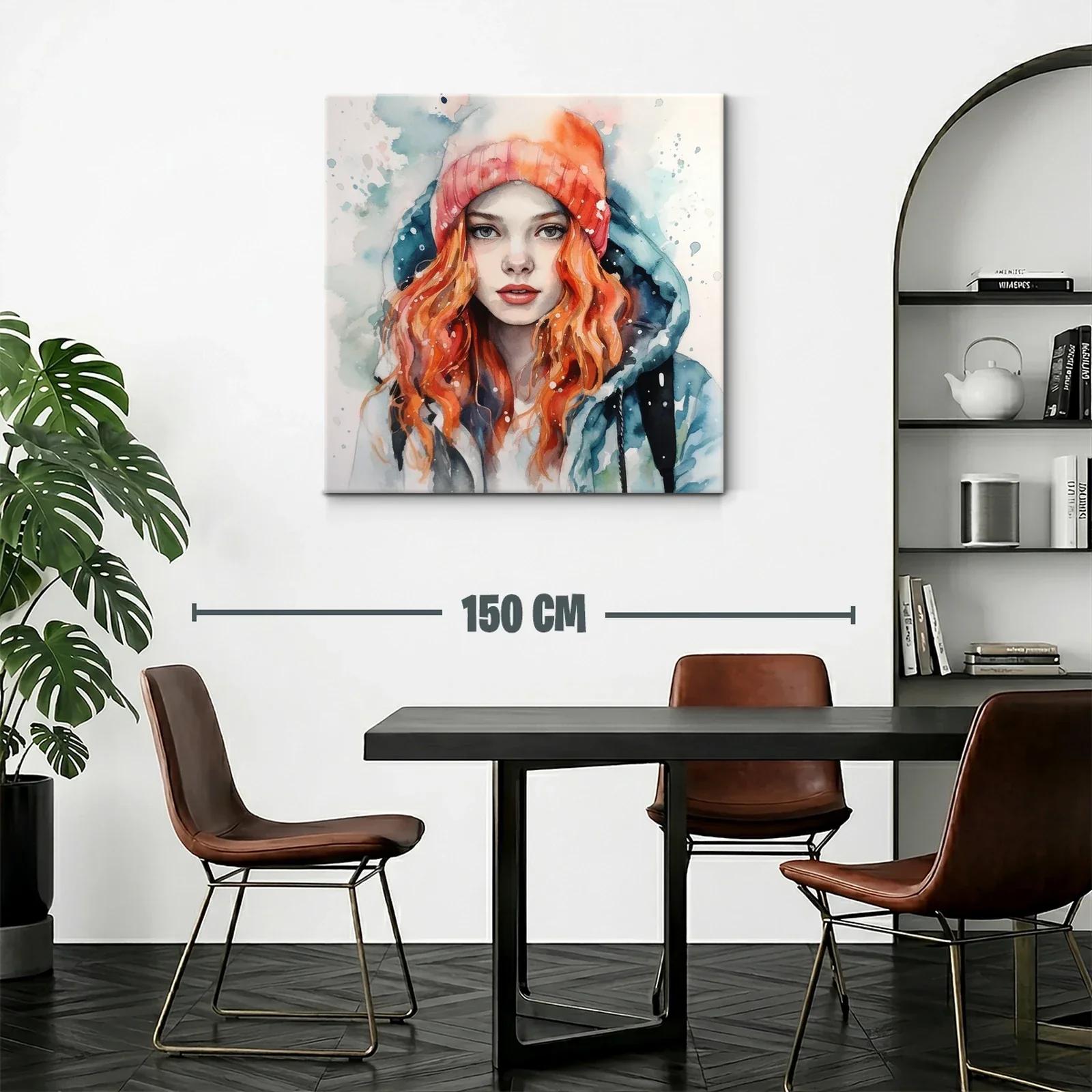 Retrato femenino con gorro y chaqueta en tonos fríos y cálidos — miniatura 2