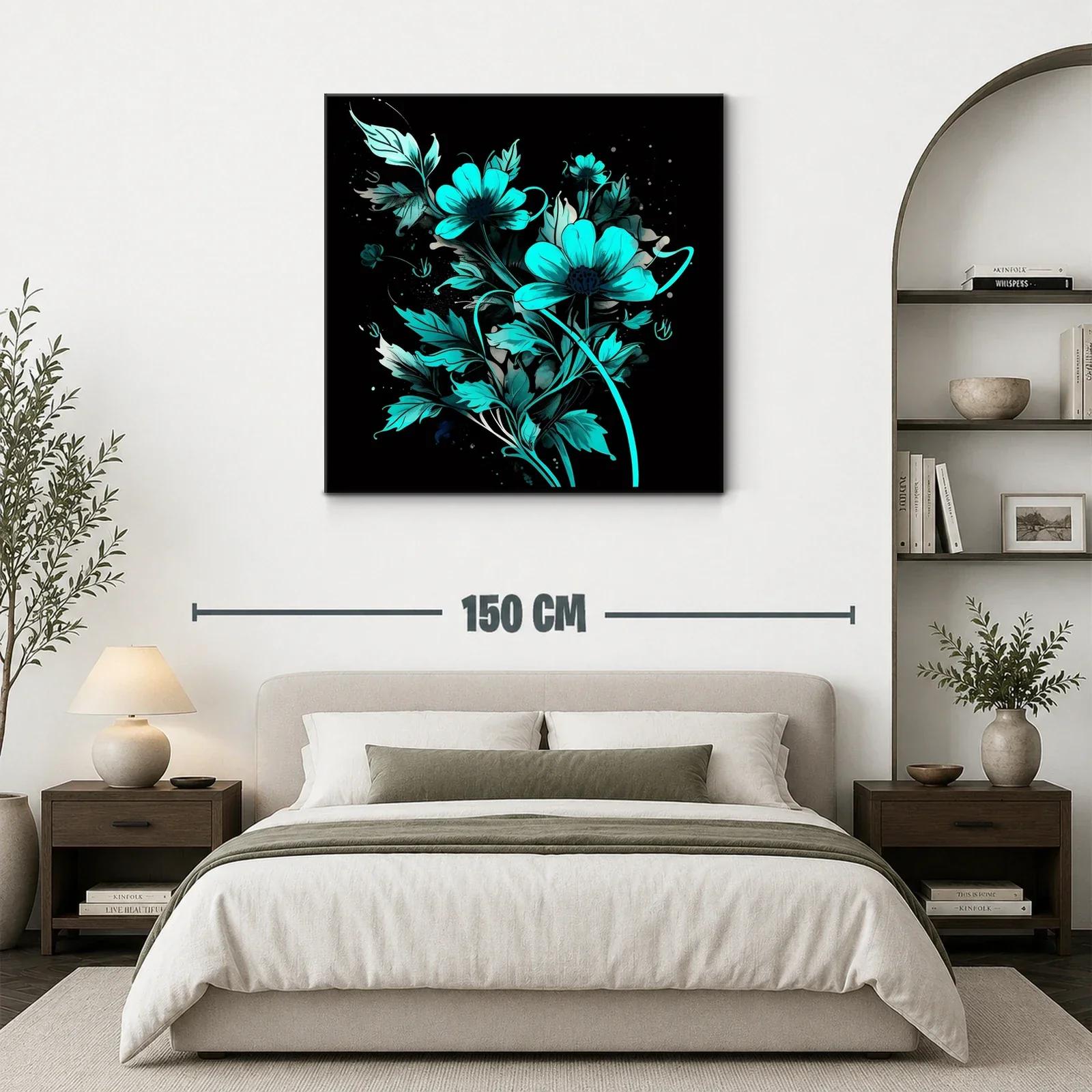 Flores vibrantes en tonos turquesa sobre fondo negro — miniatura 3