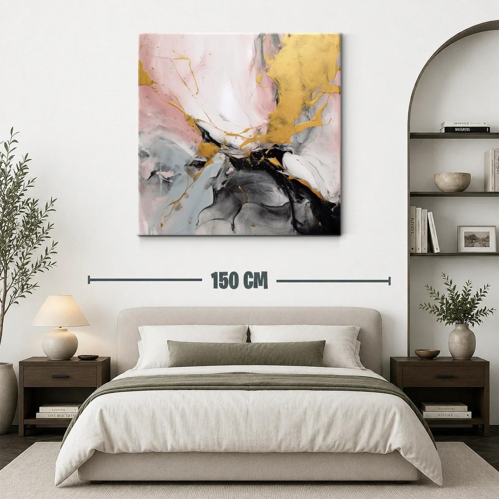 Cuadro abstracto con detalles dorados y tonos suaves — miniatura 3