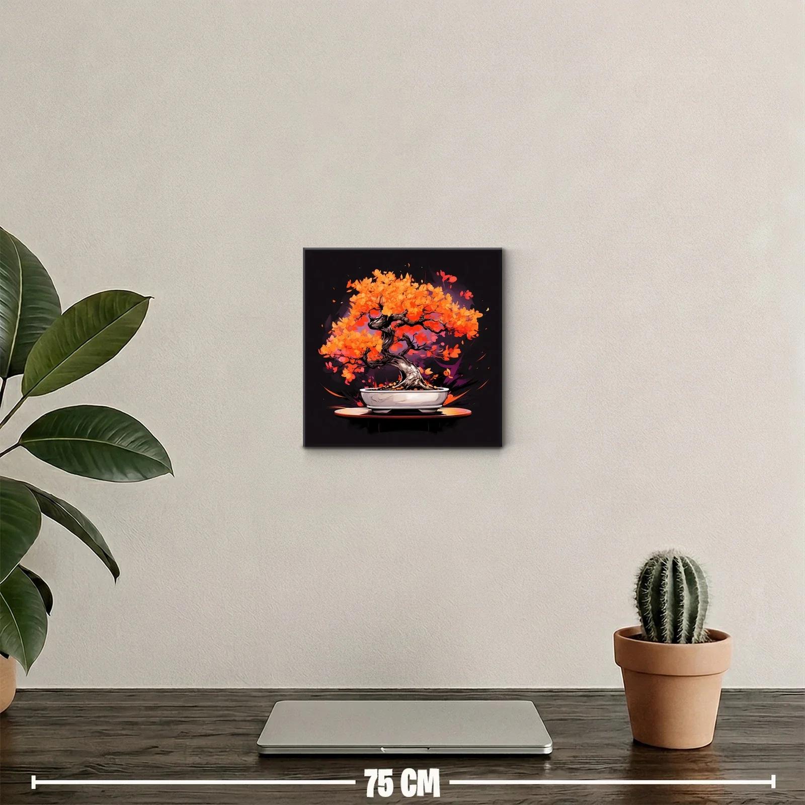 Bonsái con vibrantes hojas naranjas sobre fondo oscuro — miniatura 2