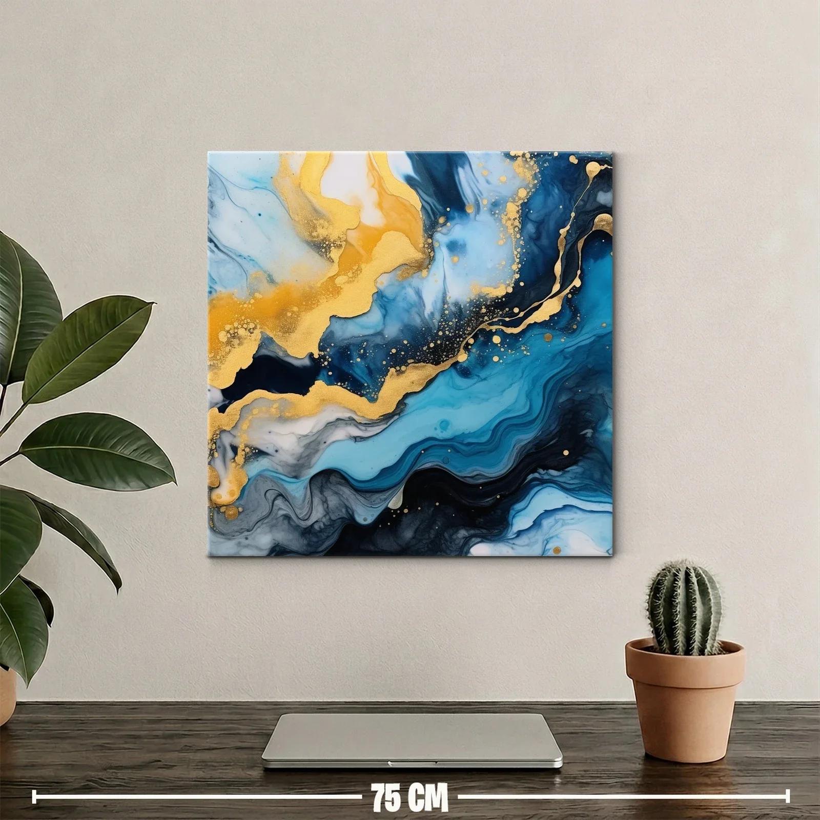 Cuadro abstracto con tonos azules y dorados vibrantes — miniatura 2