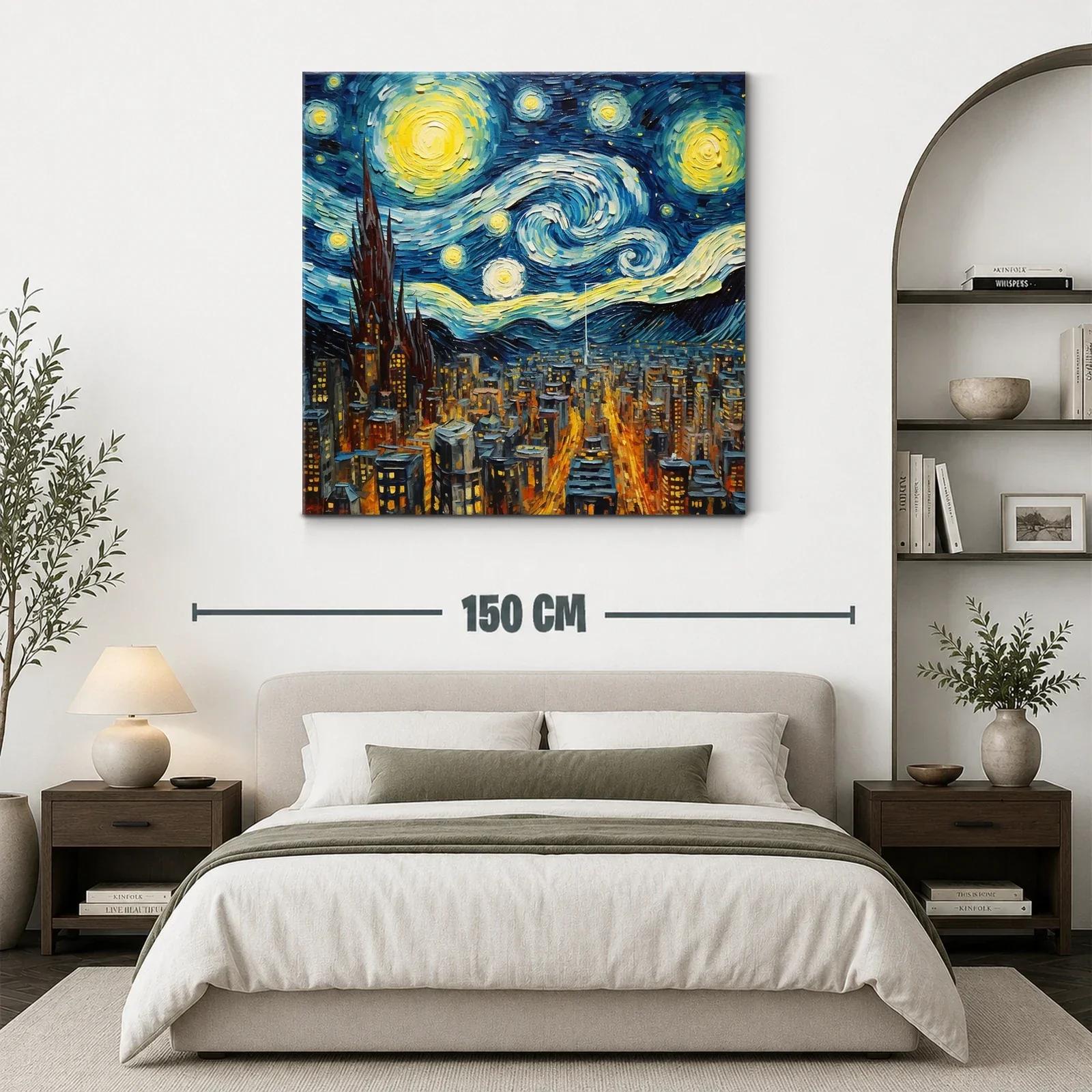 Noche estrellada sobre ciudad iluminada y cielo turbulento — miniatura 3