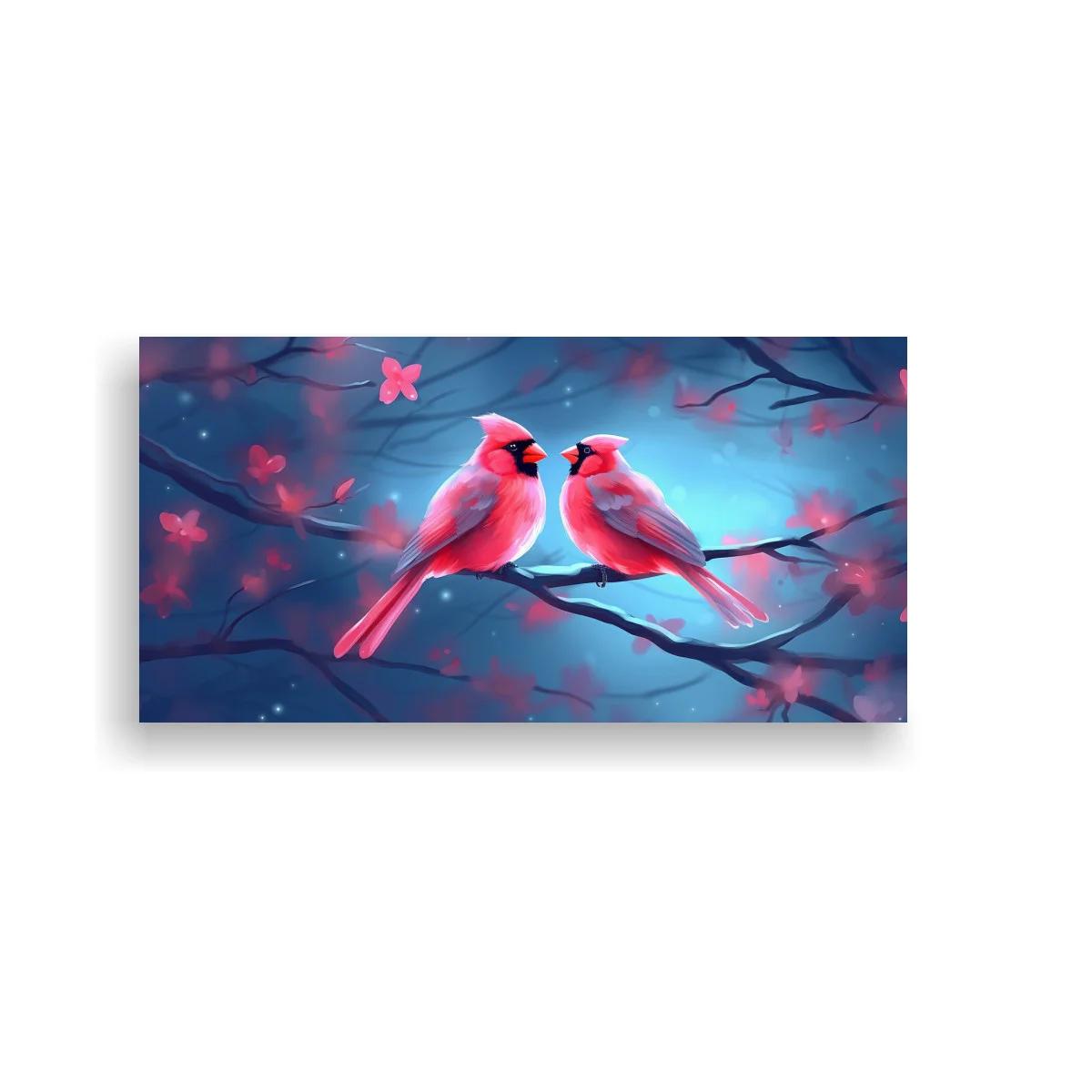 Cuadro pareja de cardenales rojos sobre rama — imagen principal