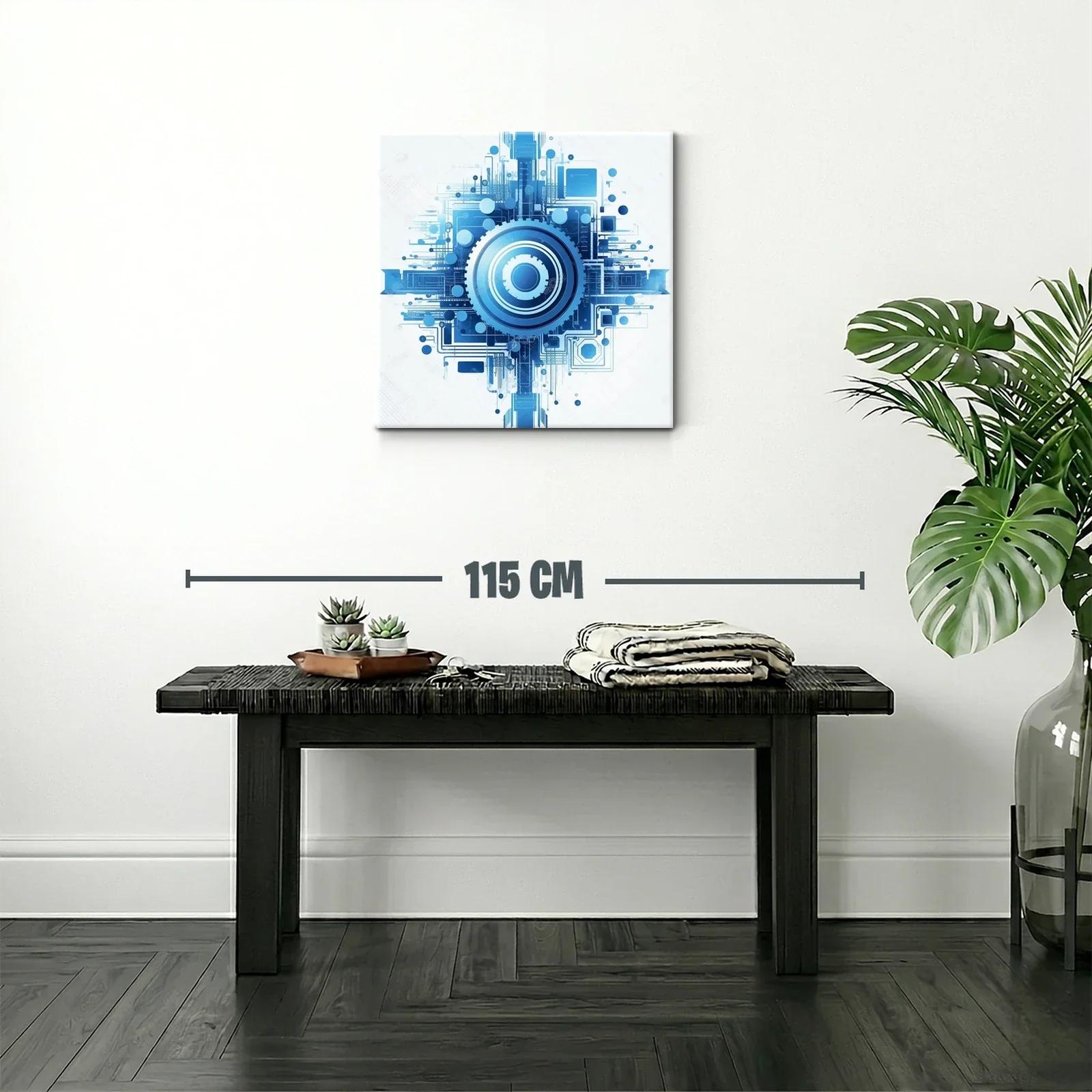 Cuadro abstracto con diseño tecnológico en tonos azules — miniatura 2
