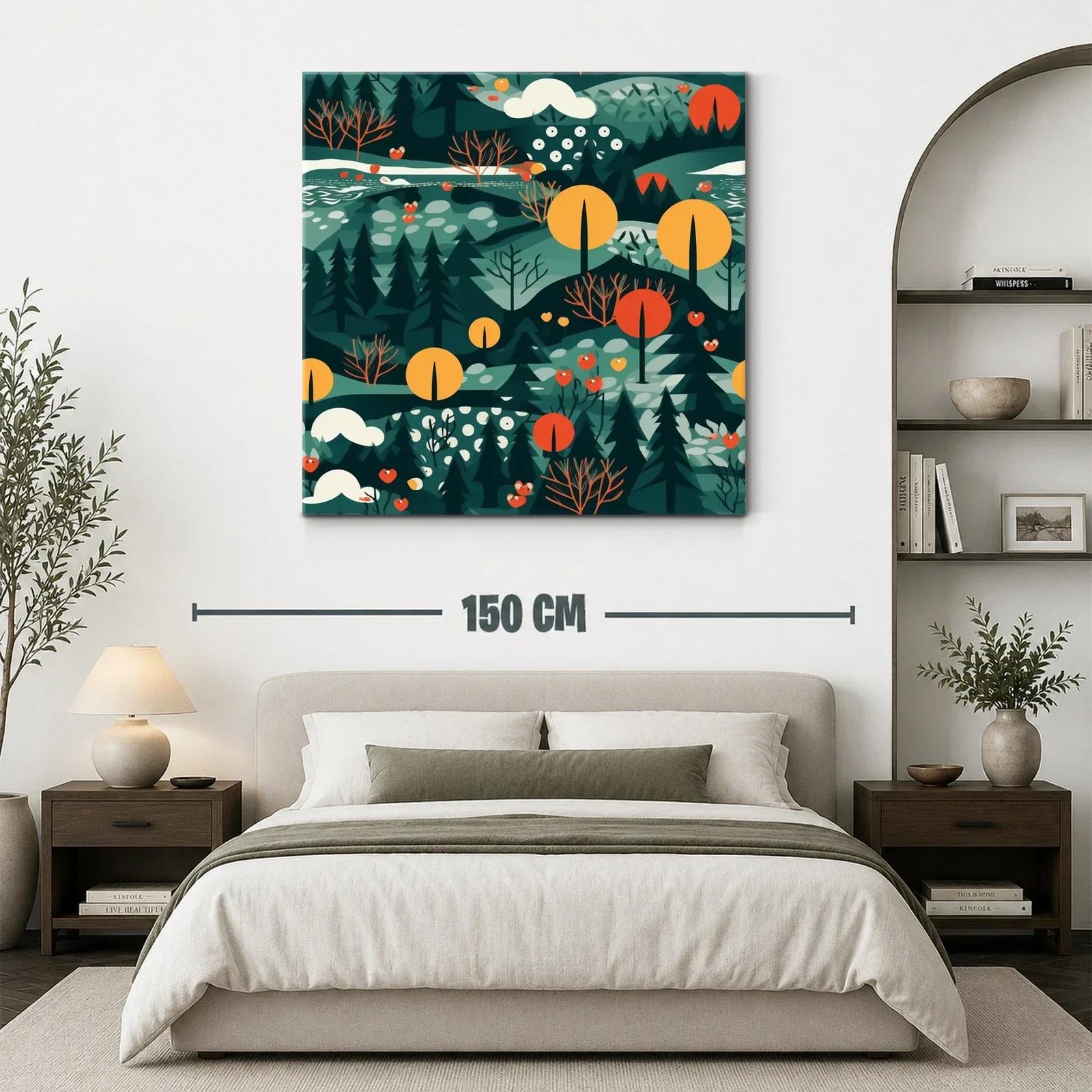 Paisaje abstracto con árboles en tonos cálidos y verdes — miniatura 3