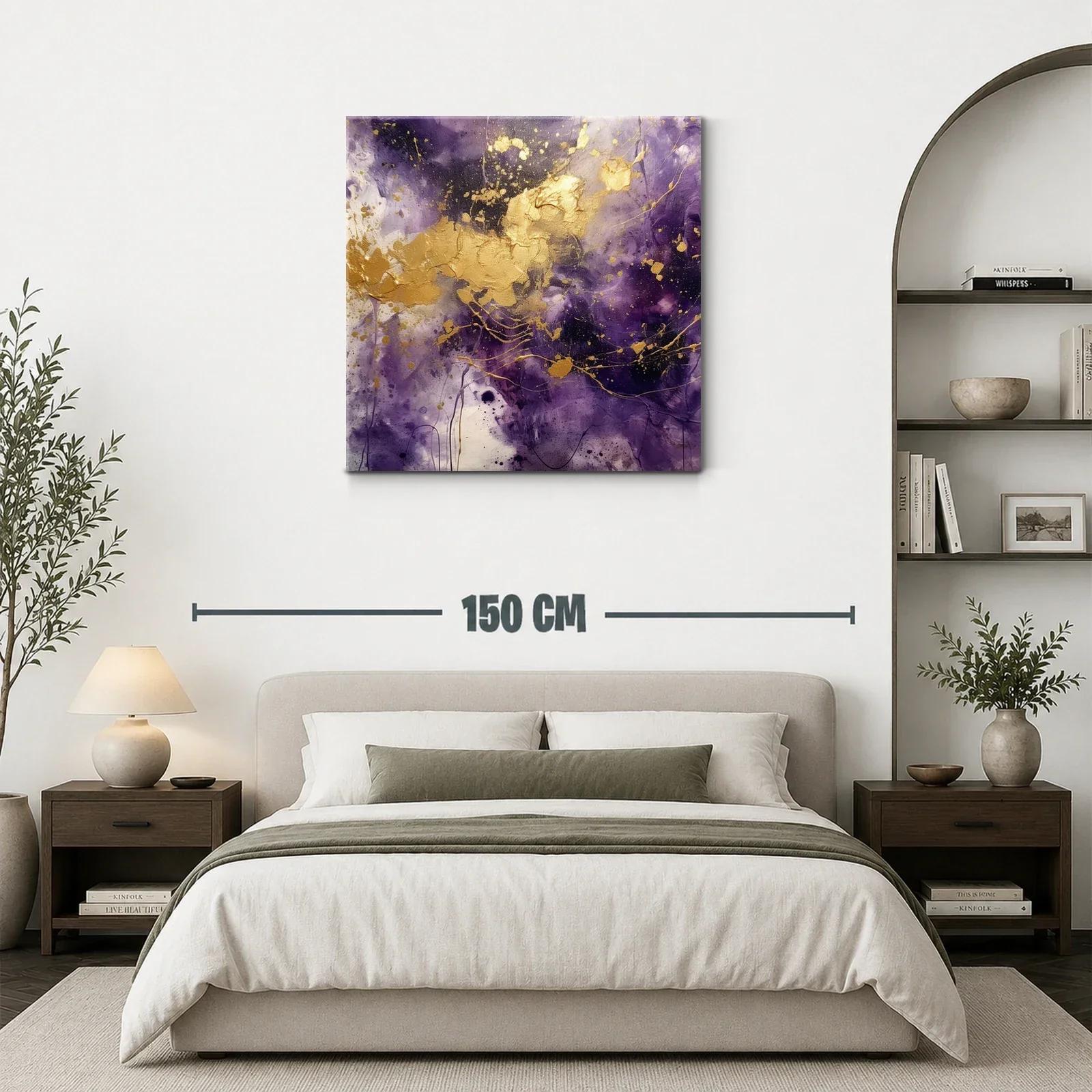 Arte abstracto vibrante en tonos púrpura y dorado con dinamismo — miniatura 3
