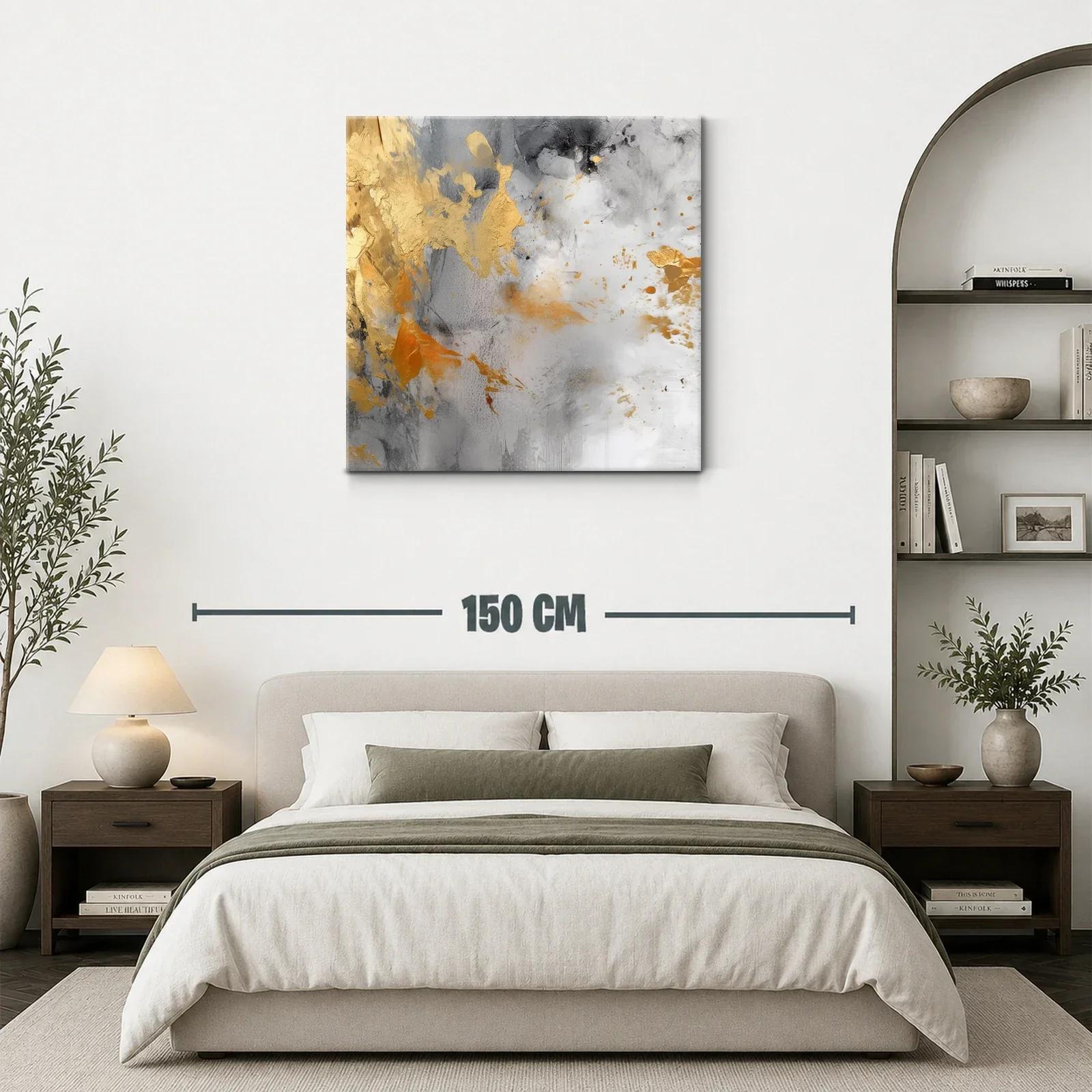 Cuadro abstracto en tonos grises con detalles dorados — miniatura 3