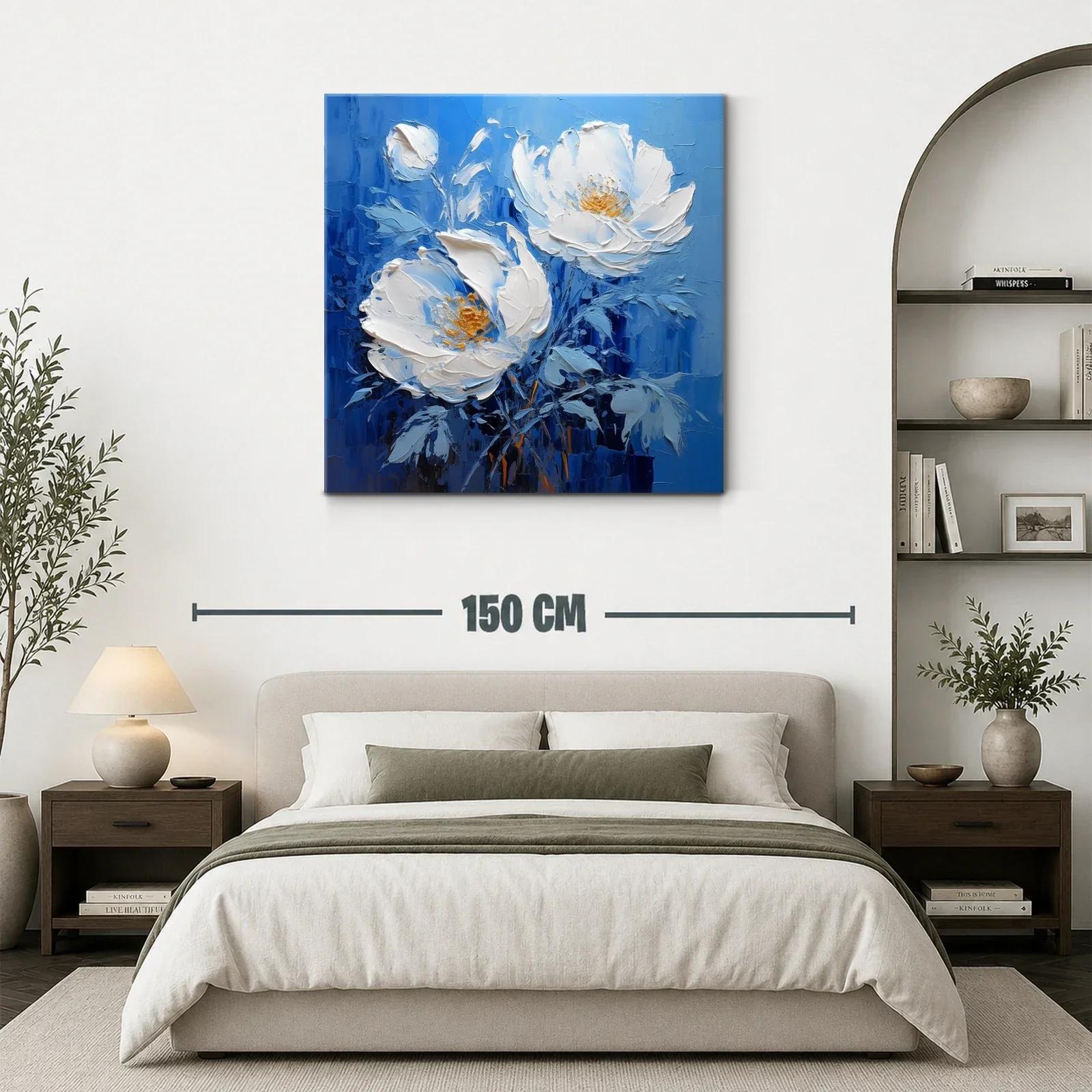 Cuadro con flores blancas sobre fondo azul intenso — miniatura 3
