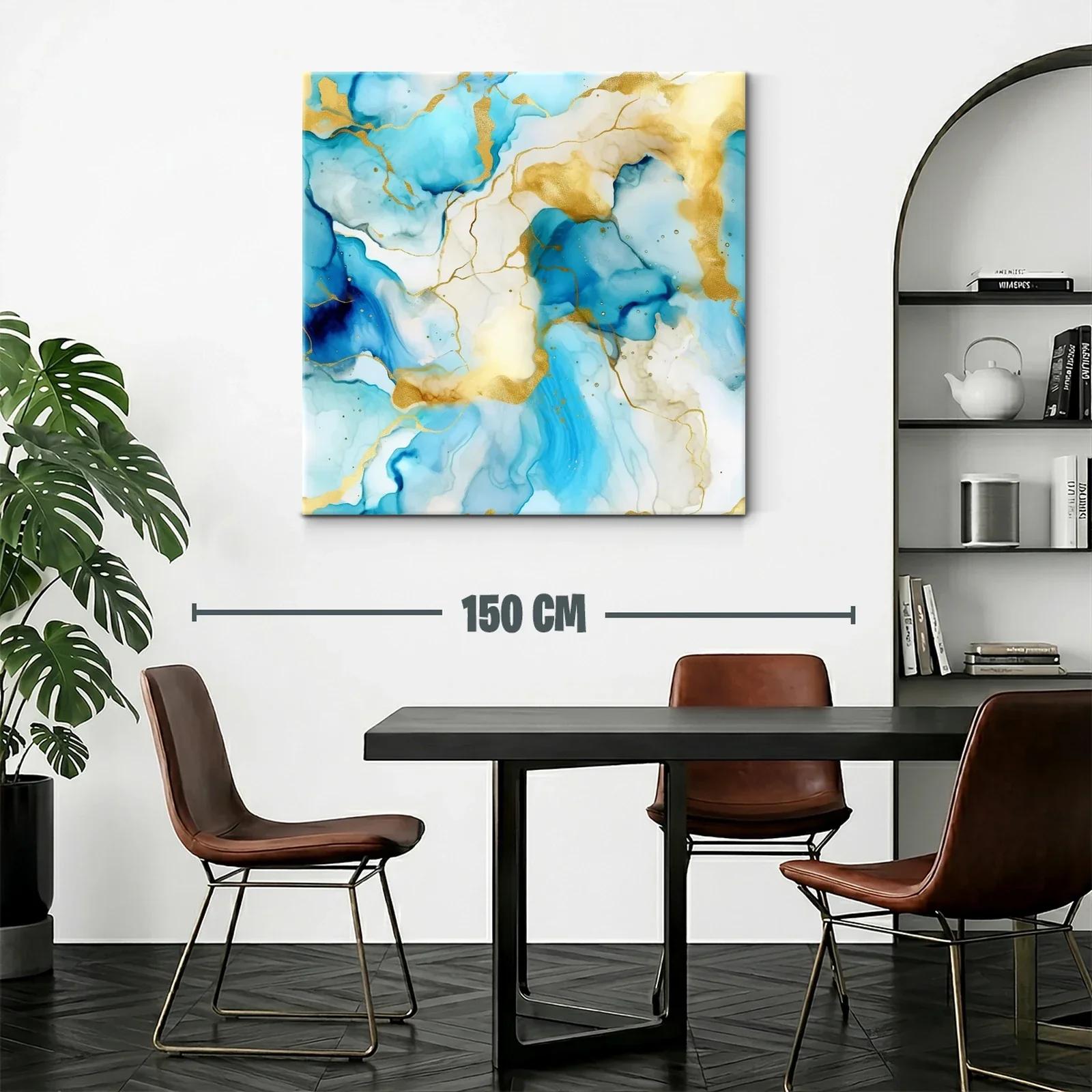 Cuadro abstracto azul y dorado con diseño fluido elegante — miniatura 2