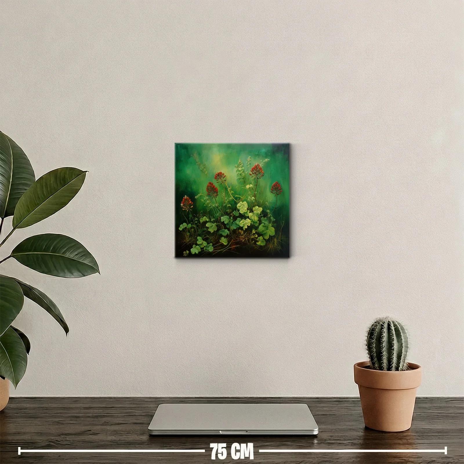 Naturaleza serena con tréboles y flores rojas vibrantes — miniatura 2