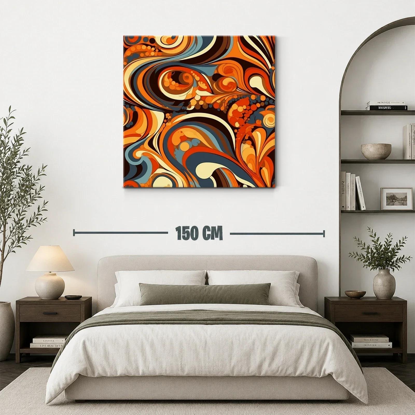 Cuadro abstracto con formas fluidas en tonos cálidos y azulados — miniatura 3