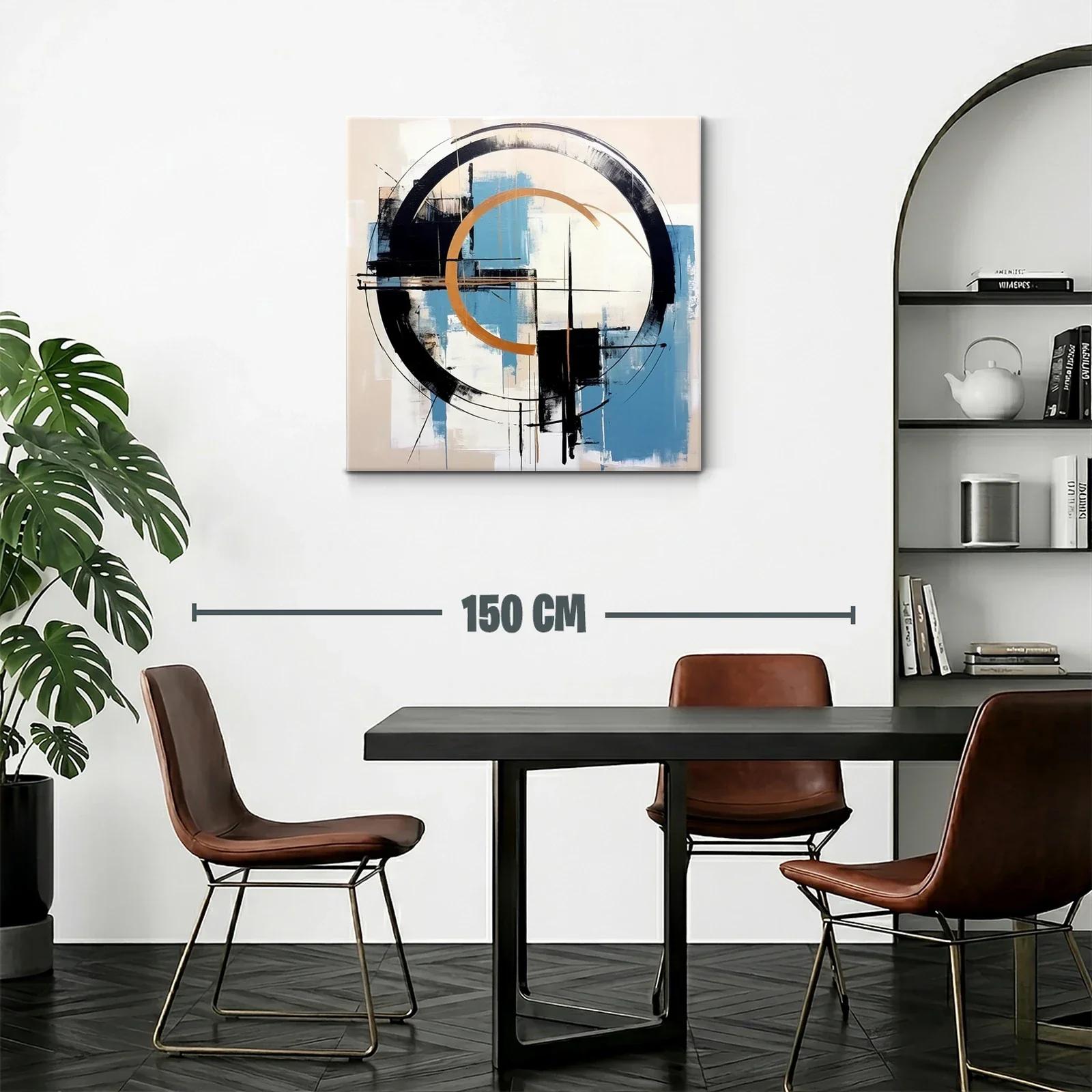 Composición abstracta con círculos y geometría en tonos cálidos y azules — miniatura 2